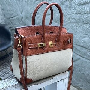 Elegant Brown and Cream Women's birkin inspired Handbag new